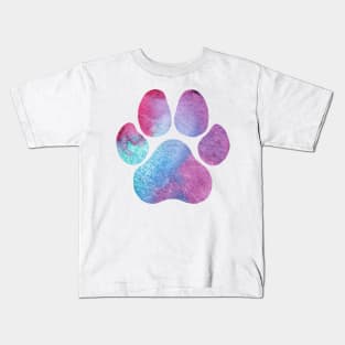 Purple and Blue Watercolor Paw Print Kids T-Shirt